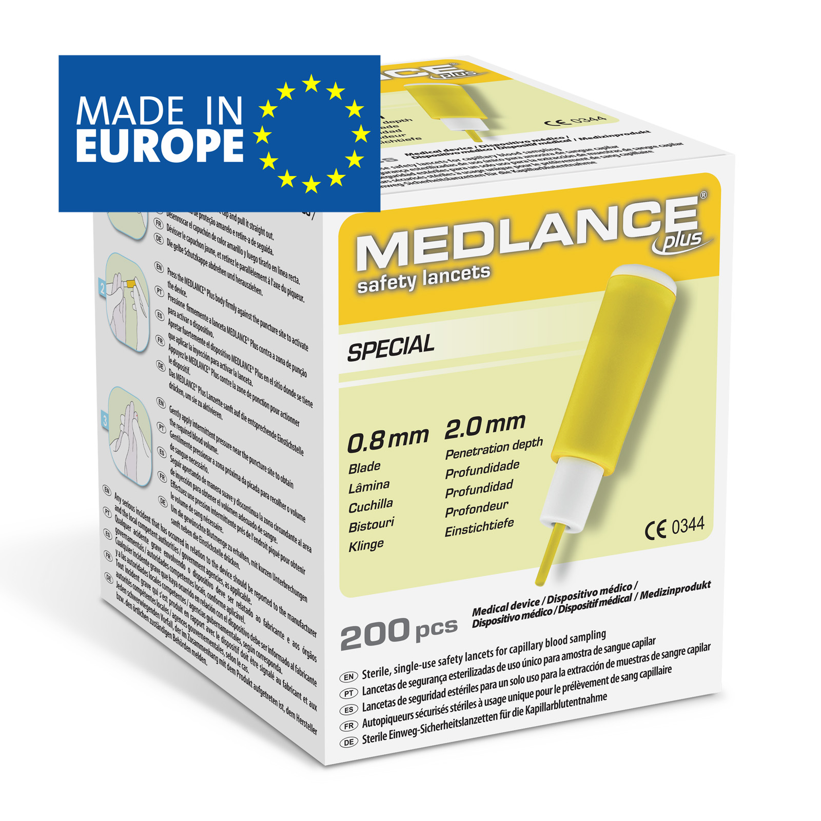 Ланцет Medlance plus Special безпечний, одноразового використання, стерильний. Лезо 0,8 мм, глибина проникнення 2,0 мм, HTL STREFA, Польща.